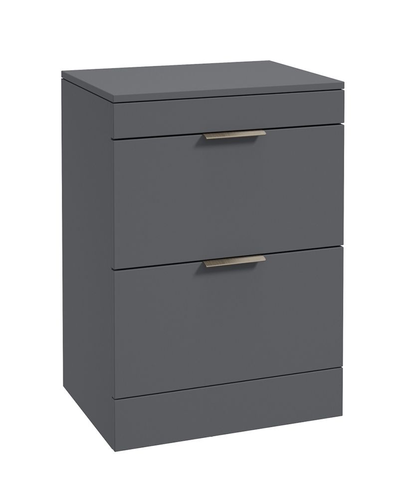 Stockholm Floorstanding 60Cm Two Drawer Countertop Unit Matt Midnight Grey-Brushed Nickel Handles
