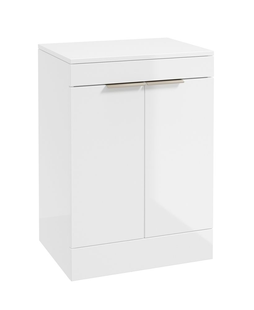 Stockholm Floorstanding 60Cm Two Door Countertop Unit Gloss White-Brushed Nickel Handles