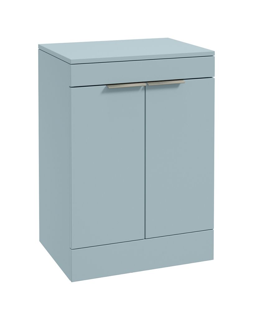 Stockholm Floorstanding 60Cm Two Door Countertop Unit Matt Morning Sky Blue-Brushed Nickel Handles