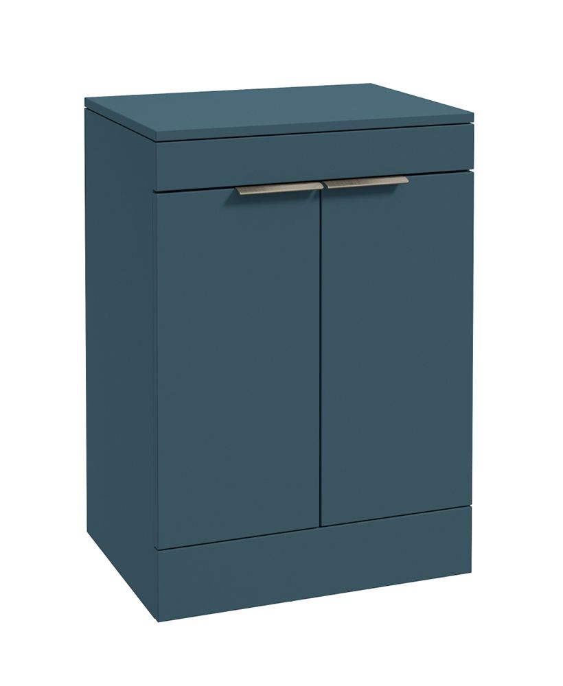 Stockholm Floorstanding 60Cm Two Door Countertop Unit Matt Ocean Blue-Brushed Nickel Handles