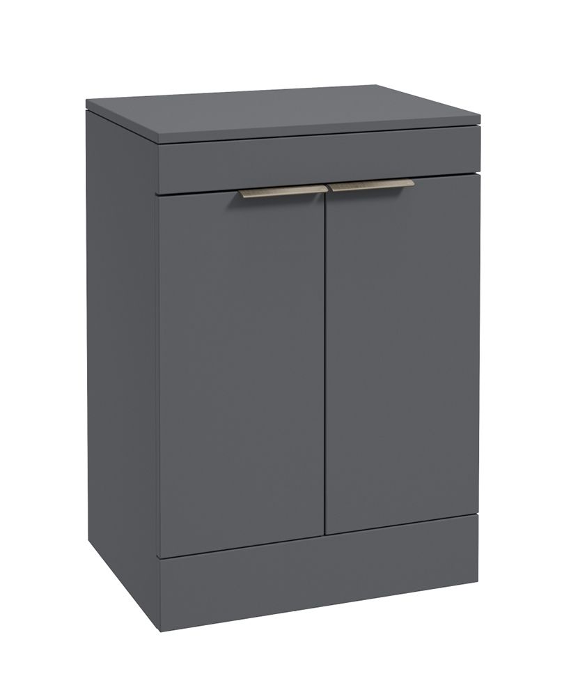 Stockholm Floorstanding 60Cm Two Door Countertop Unit Matt Midnight Grey-Brushed Nickel Handles