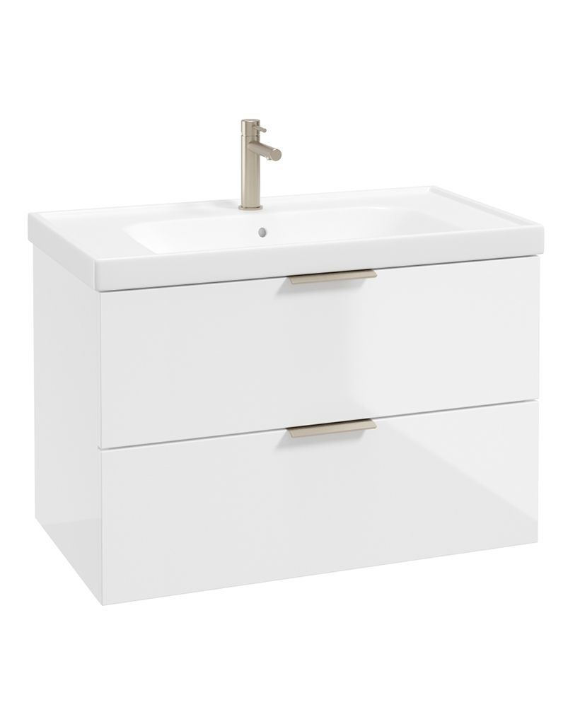 Stockholm Wall Hung 80Cm Two Drawer Unit Gloss White-Brushed Nickel Handles