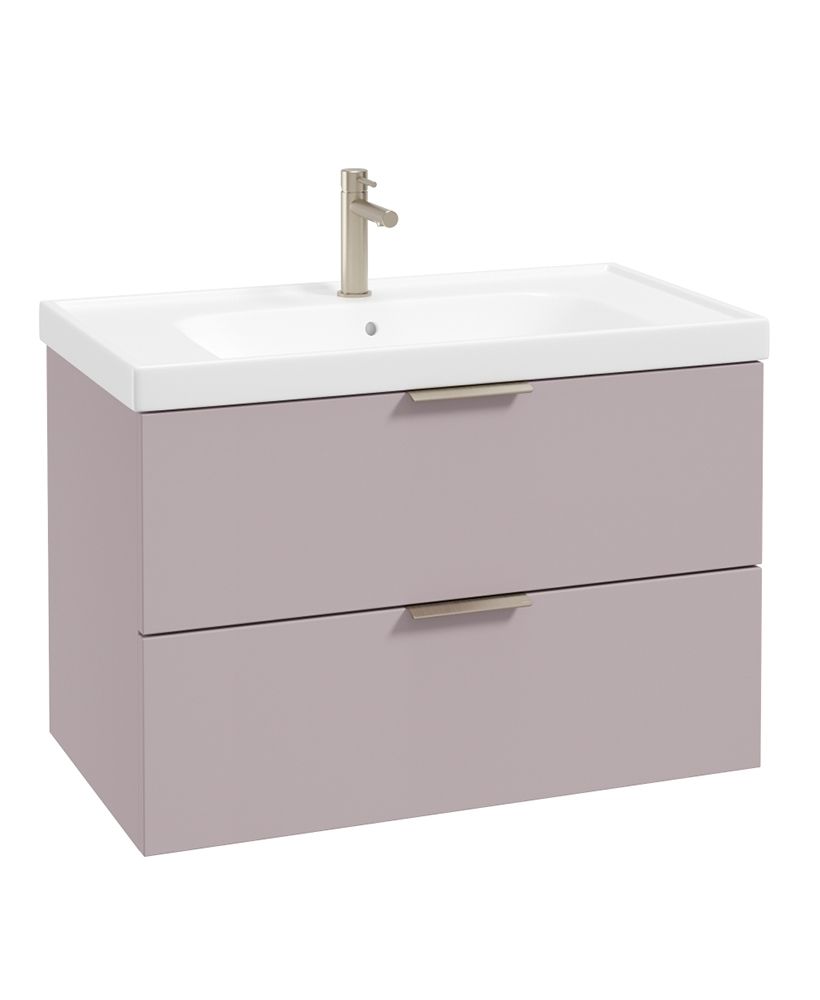 Stockholm Wall Hung 80Cm Two Drawer Unit Matt Cashmere Pink-Brushed Nickel Handles