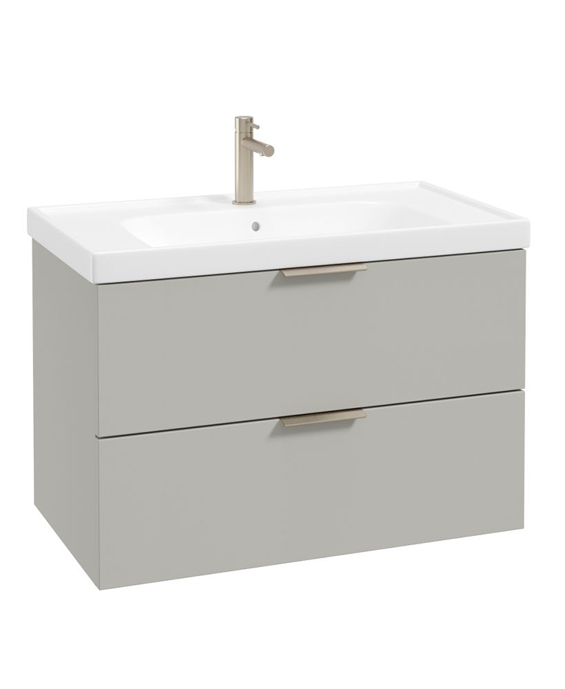 Stockholm Wall Hung 80Cm Two Drawer Unit Matt Arctic Grey-Brushed Nickel Handles