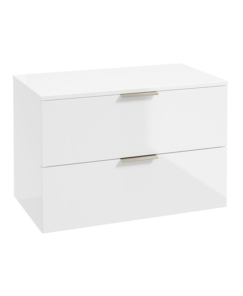 Stockholm Wall Hung 80Cm Two Drawer Countertop Unit Gloss White-Brushed Nickel Handles