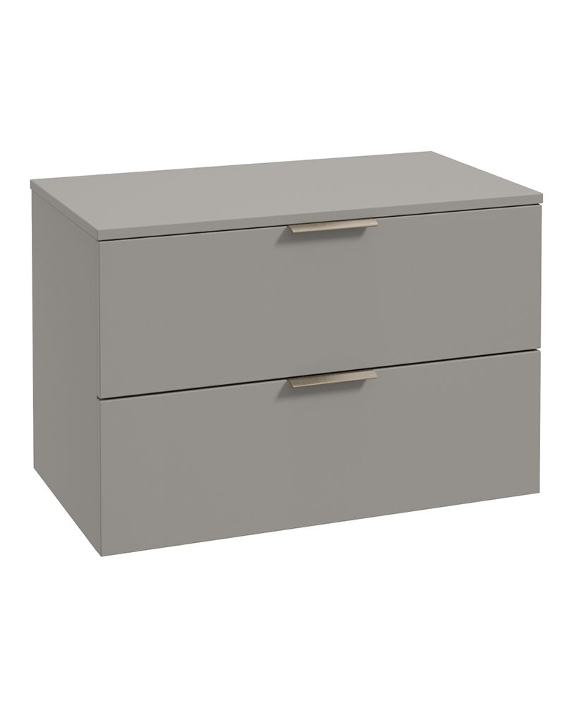 Stockholm Wall Hung 80Cm Two Drawer Countertop Unit Matt Khaki-Brushed Nickel Handles