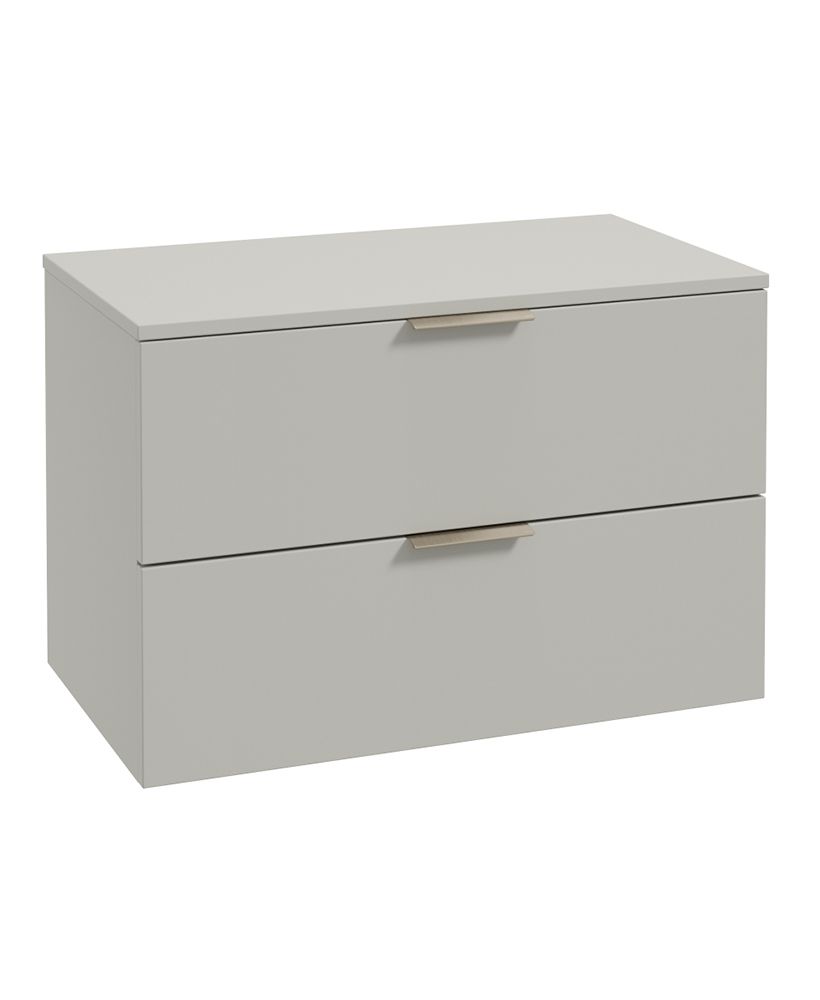 Stockholm Wall Hung 80Cm Two Drawer Countertop Unit Matt Arctic Grey-Brushed Nickel Handles