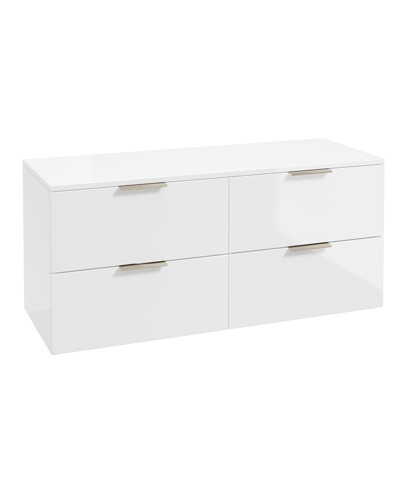 Stockholm Wall Hung 120Cm Four Drawer Countertop Unit Gloss White-Brushed Nickel Handles