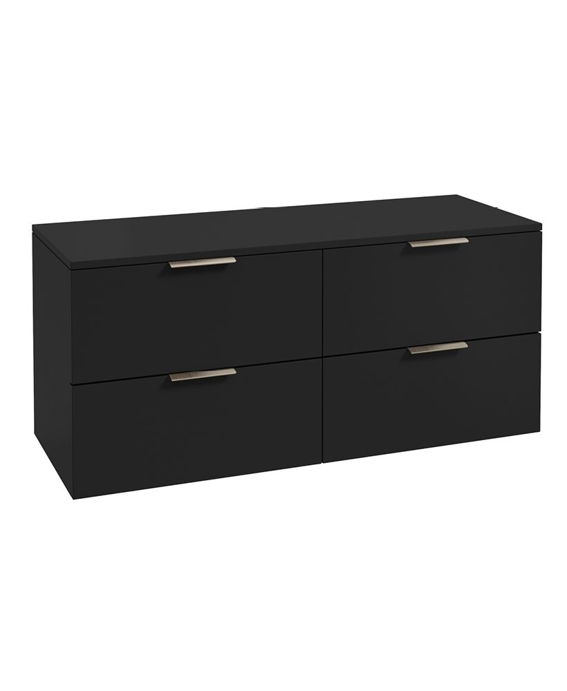 Stockholm Wall Hung 120Cm Four Drawer Countertop Unit Matt Black-Brushed Nickel Handles