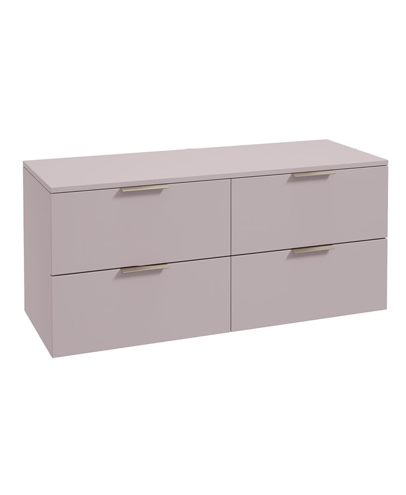 Stockholm Wall Hung 120Cm Four Drawer Countertop Unit Matt Cashmere Pink-Brushed Nickel Handles