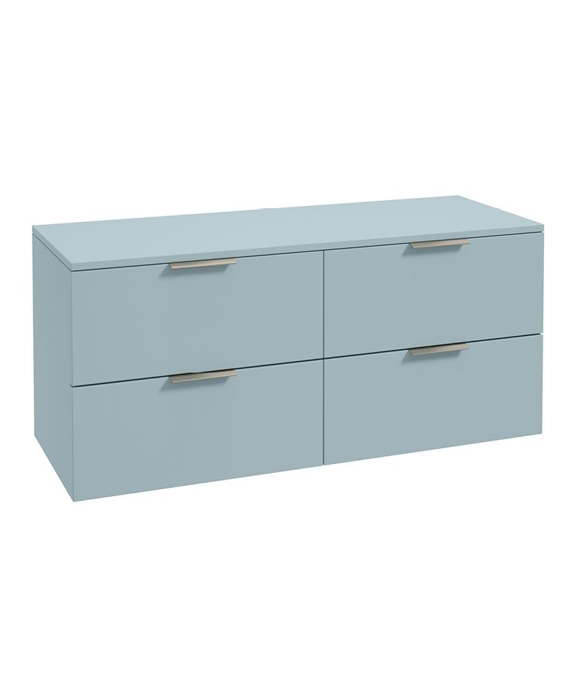 Stockholm Wall Hung 120Cm Four Drawer Countertop Unit Matt Morning Sky Blue-Brushed Nickel Handles