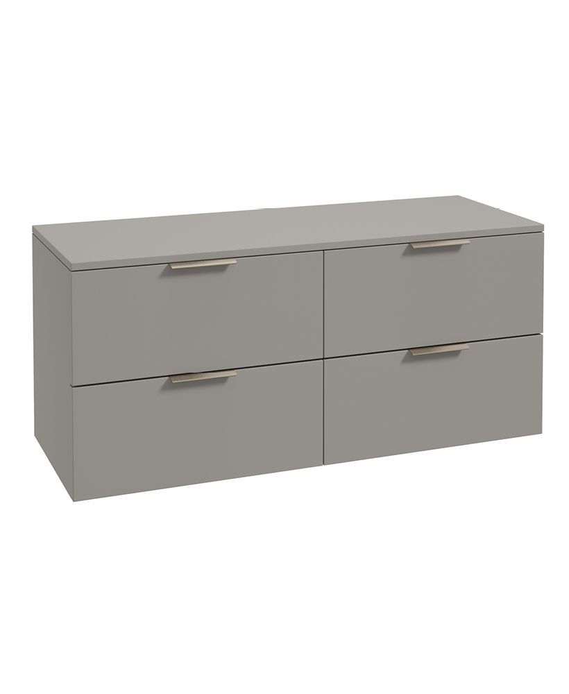 Stockholm Wall Hung 120Cm Four Drawer Countertop Unit Matt Khaki-Brushed Nickel Handles