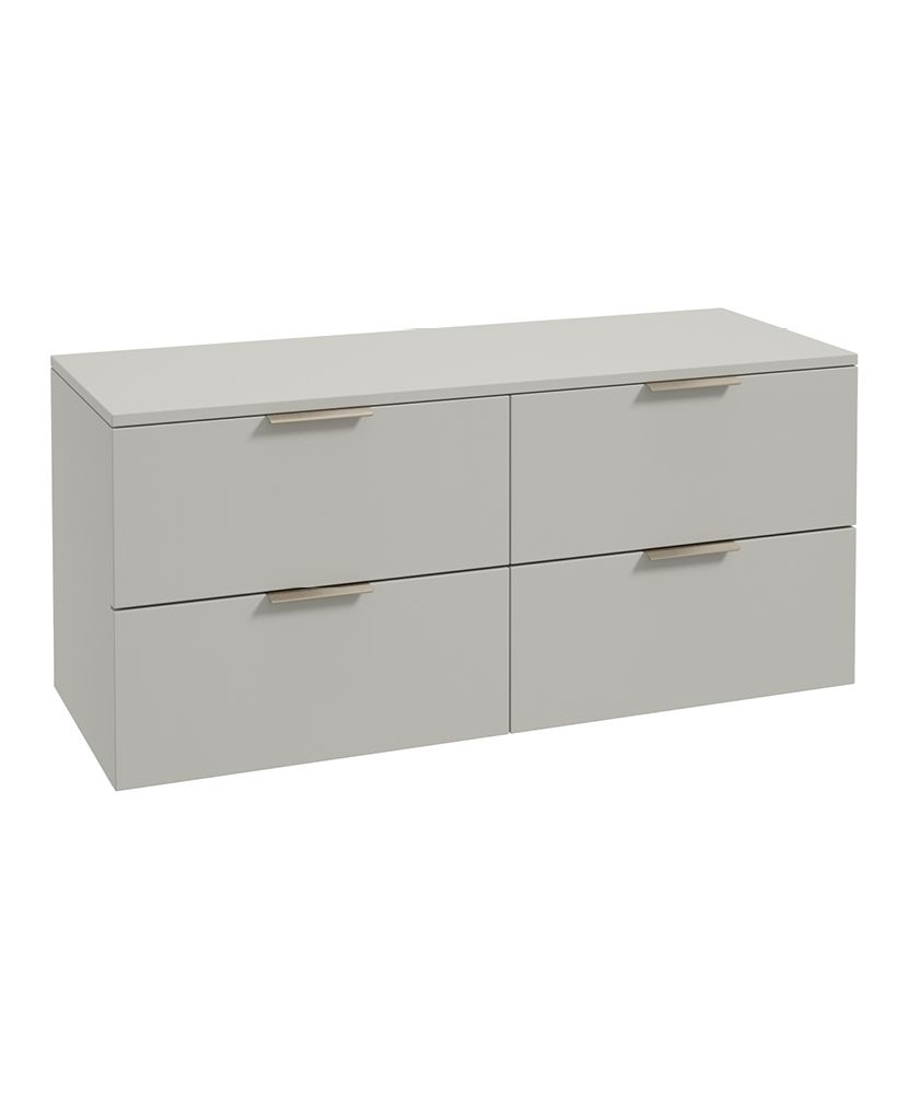 Stockholm Wall Hung 120Cm Four Drawer Countertop Unit Matt Arctic Grey-Brushed Nickel Handles