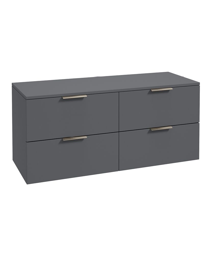 Stockholm Wall Hung 120Cm Four Drawer Countertop Unit Matt Midnight Grey-Brushed Nickel Handles