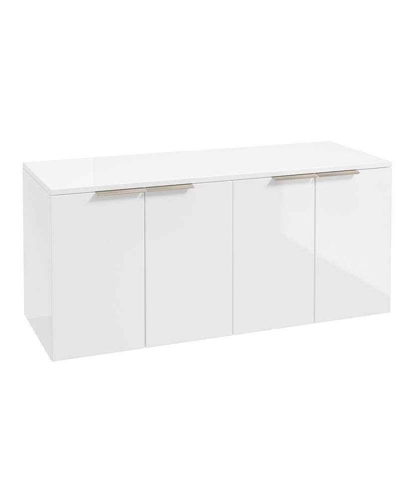 Stockholm Wall Hung 120Cm Four Door Countertop Unit Gloss White-Brushed Nickel Handle