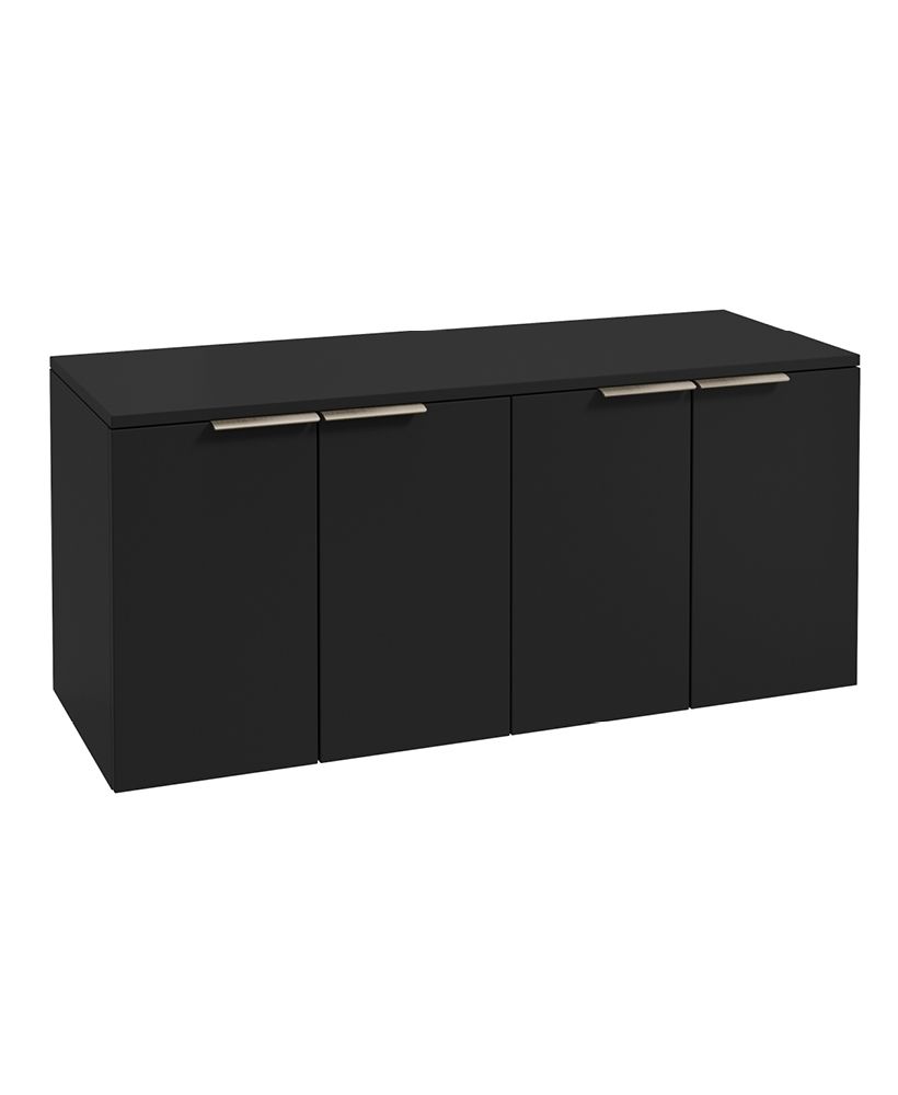 Stockholm Wall Hung 120Cm Four Door Countertop Unit Matt Black-Brushed Nickel Handle