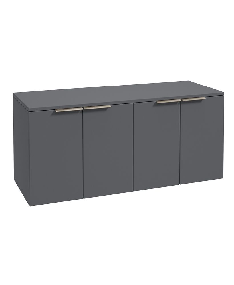 Stockholm Wall Hung 120Cm Four Door Countertop Unit Matt Midnight Grey-Brushed Nickel Handle