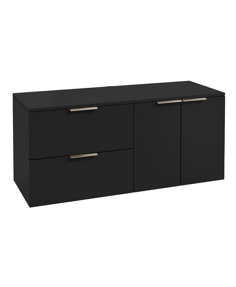 Stockholm Wall Hung 120Cm Two Drawer/Two Door Countertop Unit Matt Black-Brushed Nickel Handles