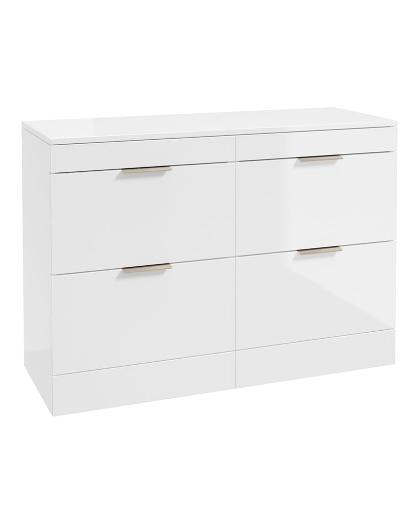 Stockholm Floorstanding 120Cm Four Drawer Countertop Unit Gloss White-Brushed Nickel Handle