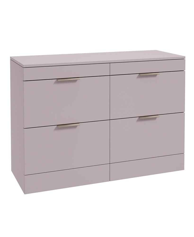 Stockholm Floorstanding 120Cm Four Drawer Countertop Unit Matt Cashmere Pink-Brushed Nickel Handle