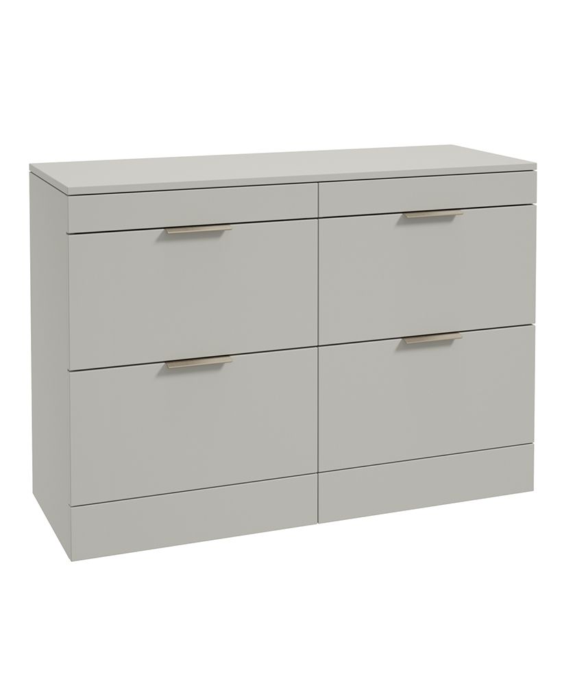 Stockholm Floorstanding 120Cm Four Drawer Countertop Unit Matt Arctic Grey-Brushed Nickel Handle