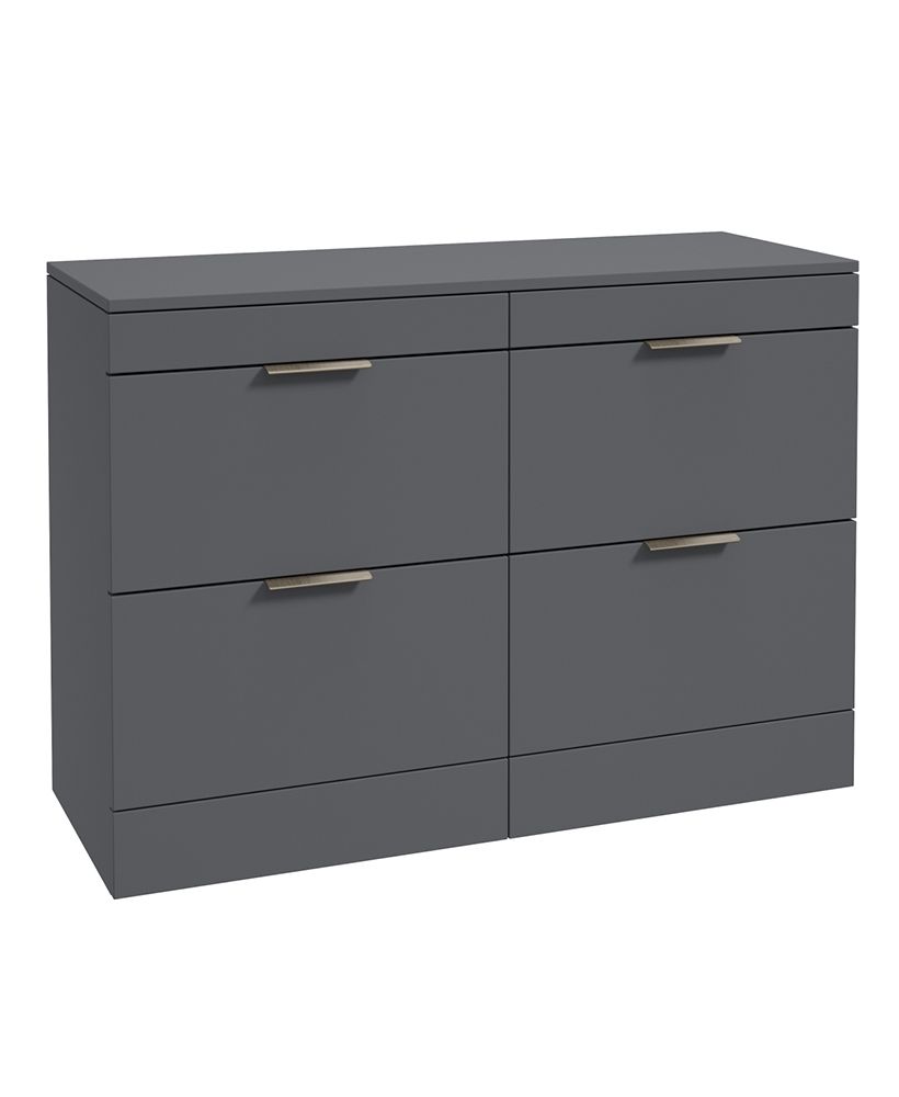 Stockholm Floorstanding 120Cm Four Drawer Countertop Unit Matt Midnight Grey-Brushed Nickel Handle