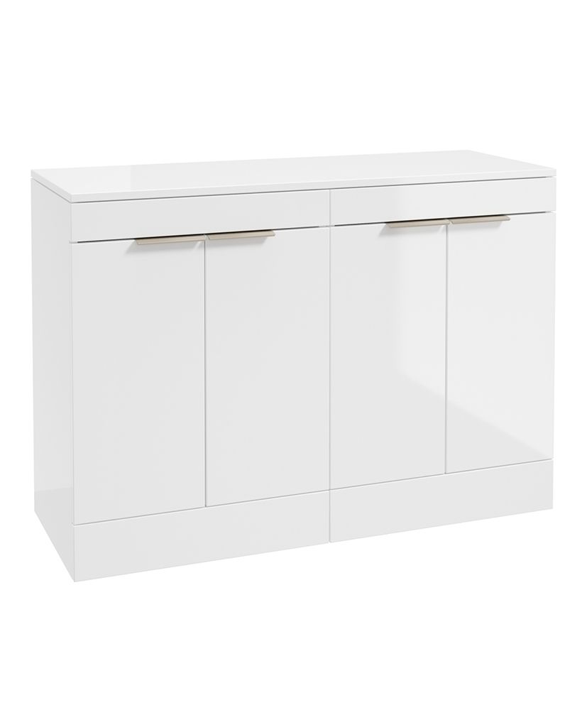 Stockholm Floorstanding 120Cm Four Door Countertop Unit Gloss White-Brushed Nickel Handle
