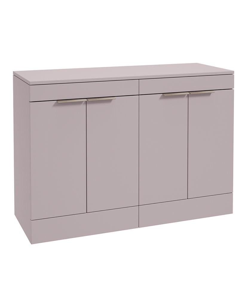 Stockholm Floorstanding 120Cm Four Door Countertop Unit Matt Cashmere Pink-Brushed Nickel Handle