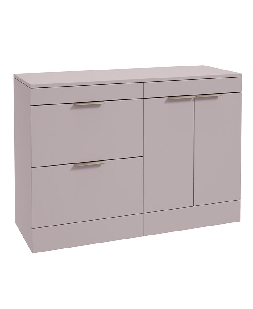 Stockholm Floorstanding 120Cm Two Drawer/Two Door Countertop Unit Matt Cashmere Pink-Brushed Nickel Handles