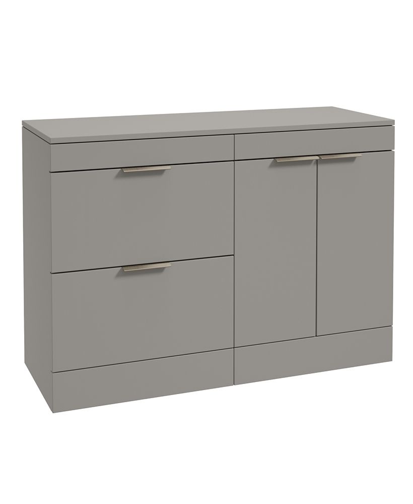 Stockholm Floorstanding 120Cm Two Drawer/Two Door Countertop Unit Matt Khaki-Brushed Nickel Handles