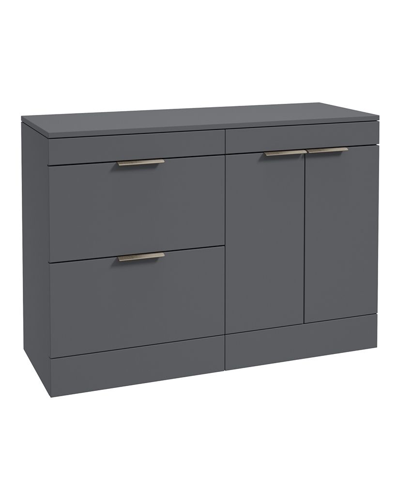 Stockholm Floorstanding 120Cm Two Drawer/Two Door Countertop Unit Matt Midnight Grey-Brushed Nickel Handles