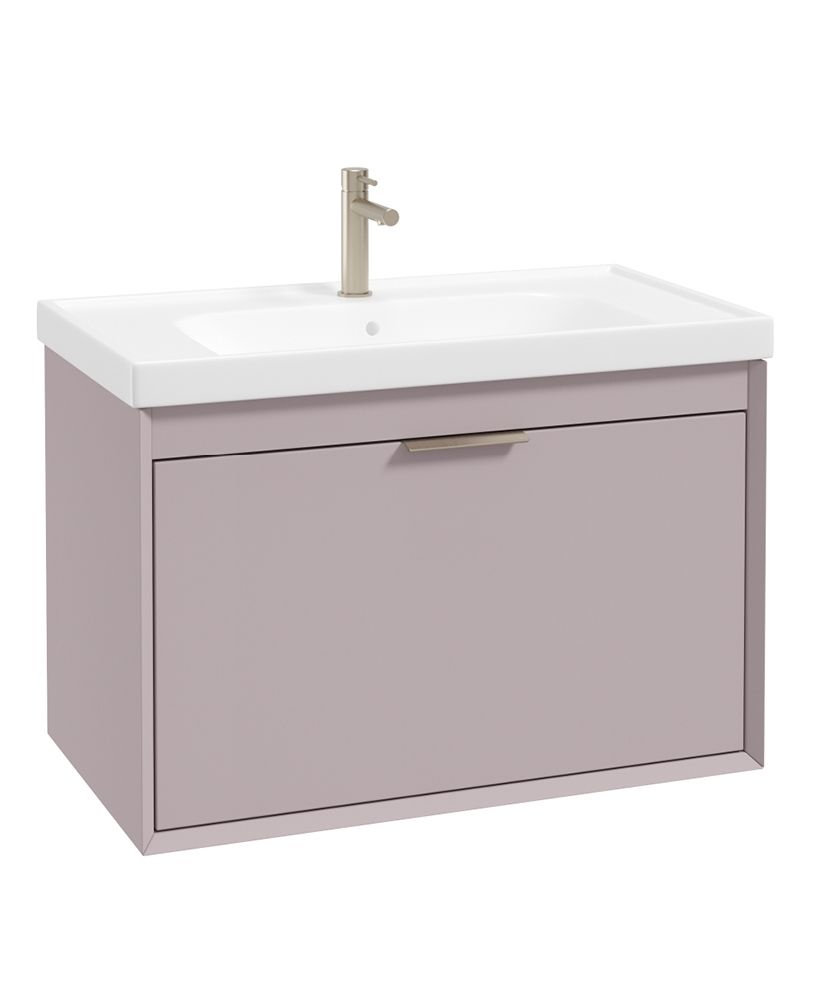 Fjord Wall Hung 80Cm Two Drawer Unit Matt Cashmere Pink-Brushed Nickel Handle