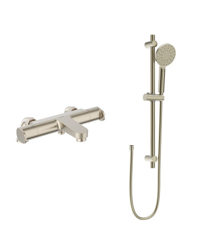 Urban Deck Mounted Thermostatic Bath Shower Mixer & Urban Slide Rail Kit Brushed Nickel
