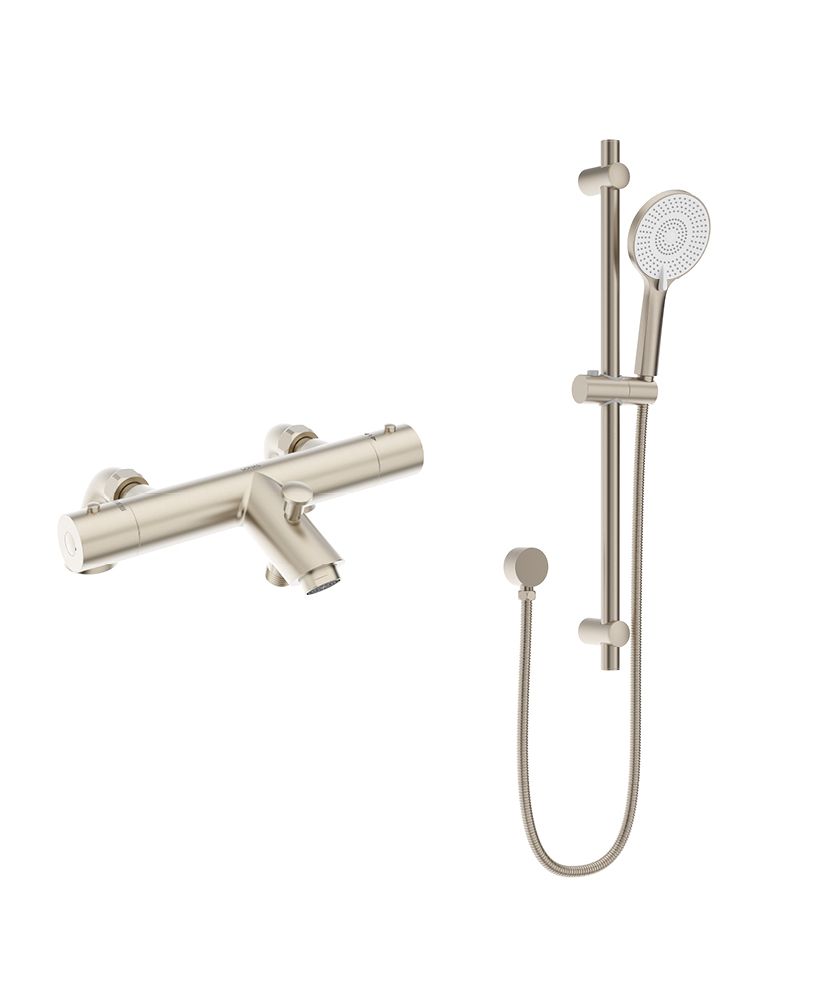 Form Deck Mounted Thermostatic Bath Shower Mixer&Alita Slide Rail Kit Brushed Nickel