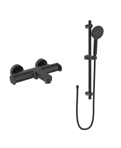 Urban Wall Mounted Thermostatic Bath Shower Mixer & Urban Slide Rail Kit Matt Black