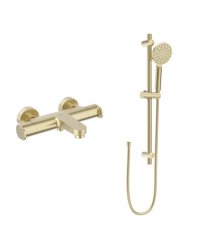 Urban Wall Mounted Thermostatic Bath Shower Mixer & Urban Slide Rail Kit Brushed Gold