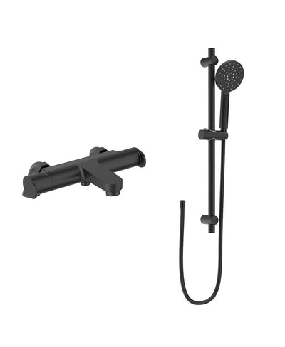 Urban Deck Mounted Thermostatic Bath Shower Mixer & Urban Slide Rail Kit Matt Black