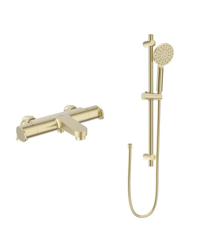 Urban Deck Mounted Thermostatic Bath Shower Mixer & Urban Slide Rail Kit Brushed Gold