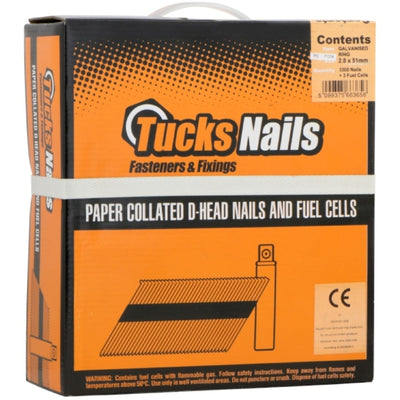 Tucks - 2.8x63mm Tucks Nail Fuel Packs Ring Galvanised 3300+3pce