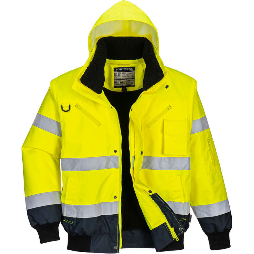 Portwest - Hi-Vis Contrast Bomber Jacket - Yellow/Navy