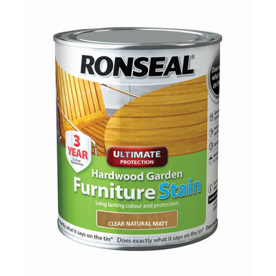 Ronseal Ultimate Protection Hardwood Garden Furniture Stain Dark Clear Natural Matt 750ml