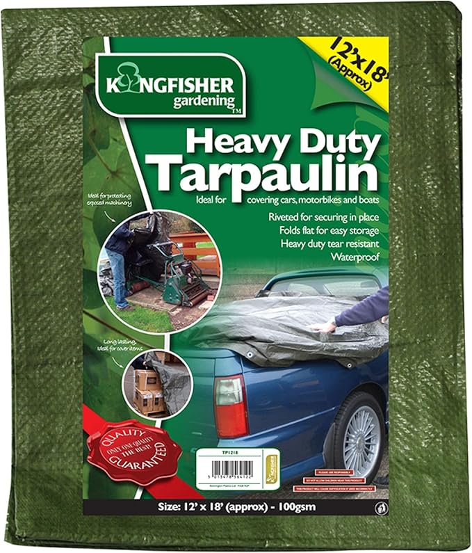 Kingfisher TP1218 12 Foot x 18 Foot 100 GSM Heavy Duty Tarpaulin - Dark Green