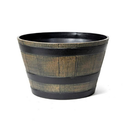 Wood Effect Resin Barrell Planter - 32cm