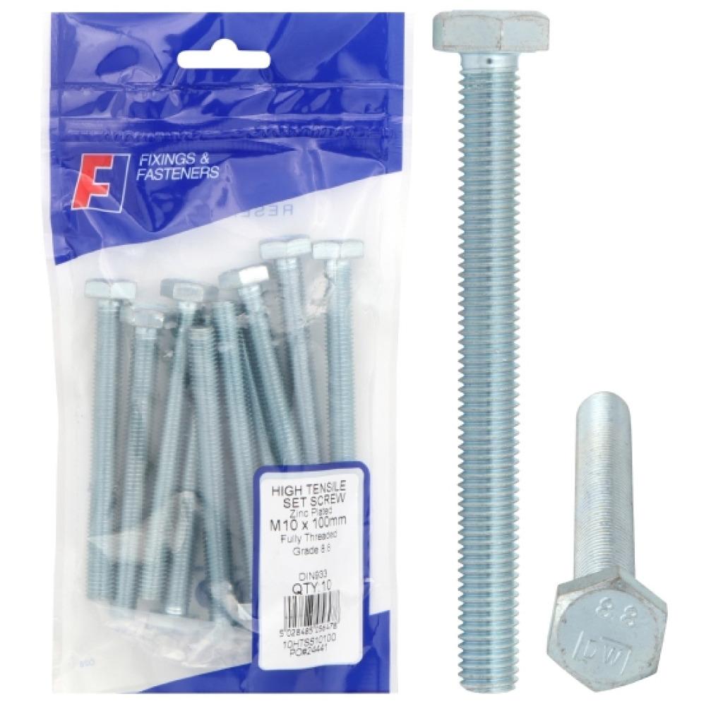 ForgeFix Prepack Hex Head Set Screw Bright Zinc Plated M8x40mm (Bag10)