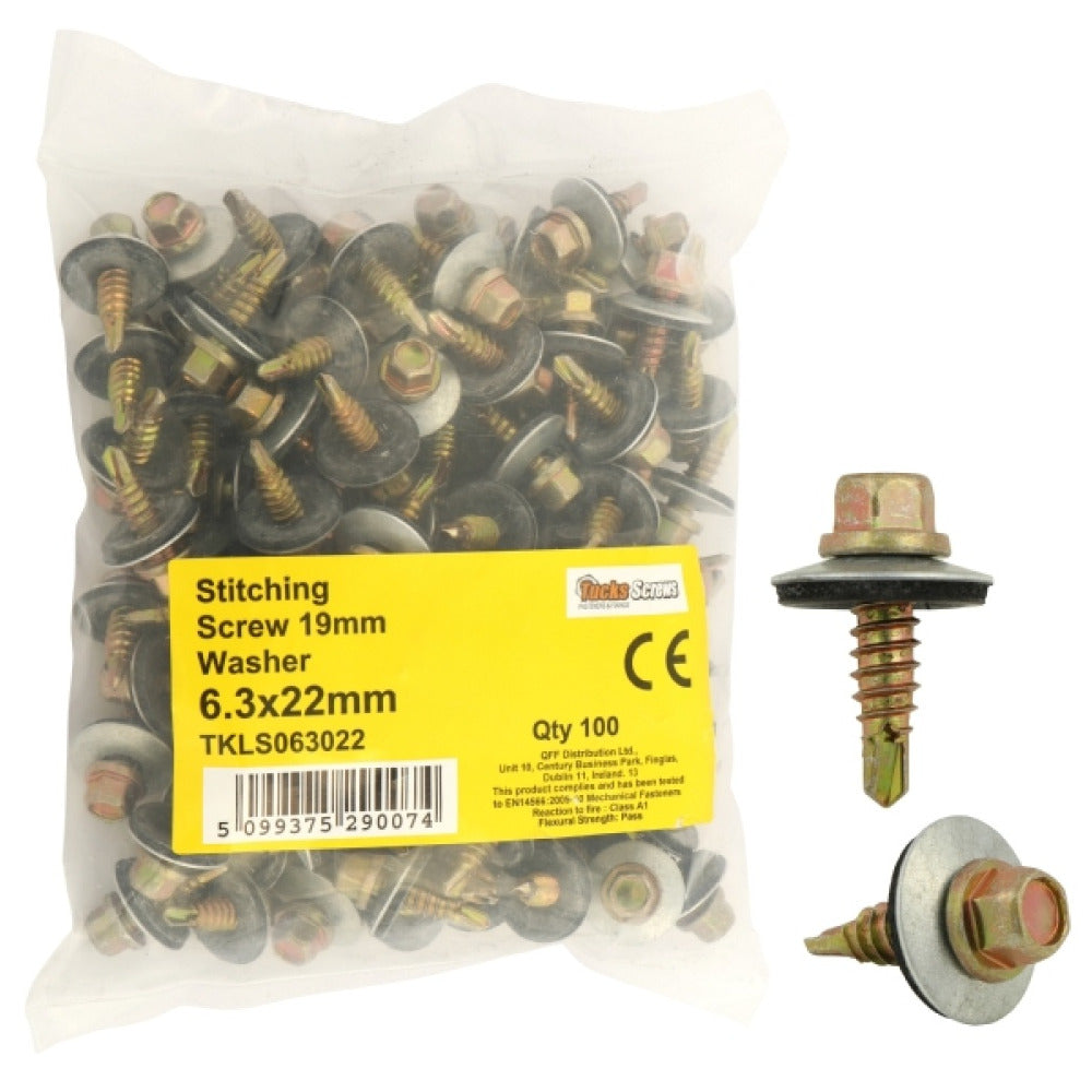 Tucks - Hex Stitching Screw 100pce with Washer 6.3x22mm (Carton Qty: 10 packs)