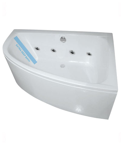 Maya 1500X1000Mm Offset Corner Right Hand 8 Chrome Jet Whirlpool Bath & Panel White