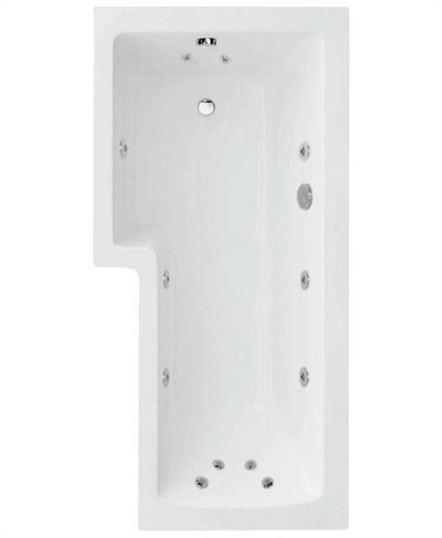 L Shape 1700X850Mm Left Hand Single Ended 12 Chrome Jet Whirlpool Bath & Panel White With Bath Screen Chrome