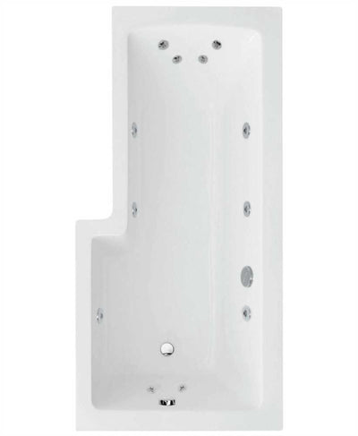 L Shape 1700X850Mm Right Hand Single Ended 12 Chrome Jet Whirlpool Bath & Panel White With Bath Screen Chrome