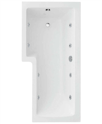 L Shape 1700X850Mm Left Hand Single Ended 8 Chrome Jet Whirlpool Bath & Panel White With Bath Screen Chrome