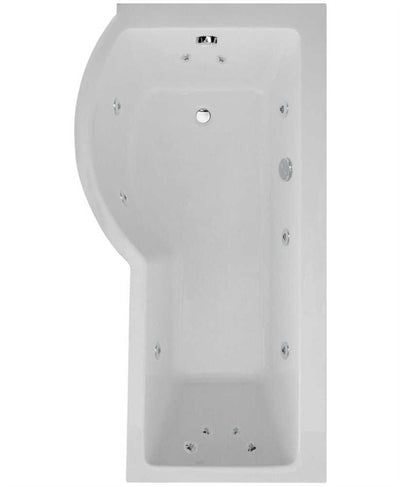 P Shape 1700X900Mm Left Hand Single Ended 12 Chrome Jet Whirlpool Bath & Panel White With Bath Screen Chrome